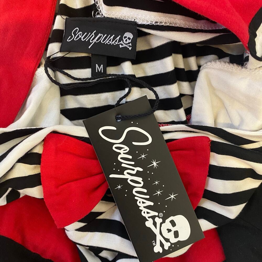 NWT Sourpuss Dress Womens Sz Medium Sweetheart Back Cutout Stripes Retro Bow - Picture 3 of 3